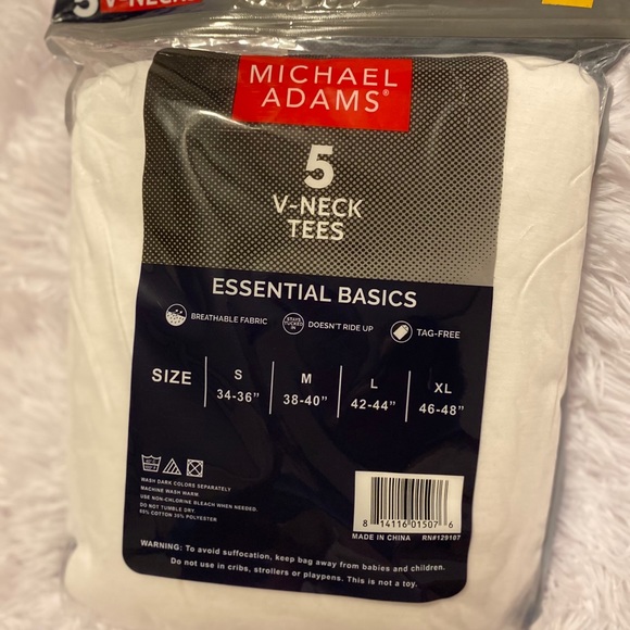 Men’s white tees 5 pack V-necks size large - Picture 2 of 3